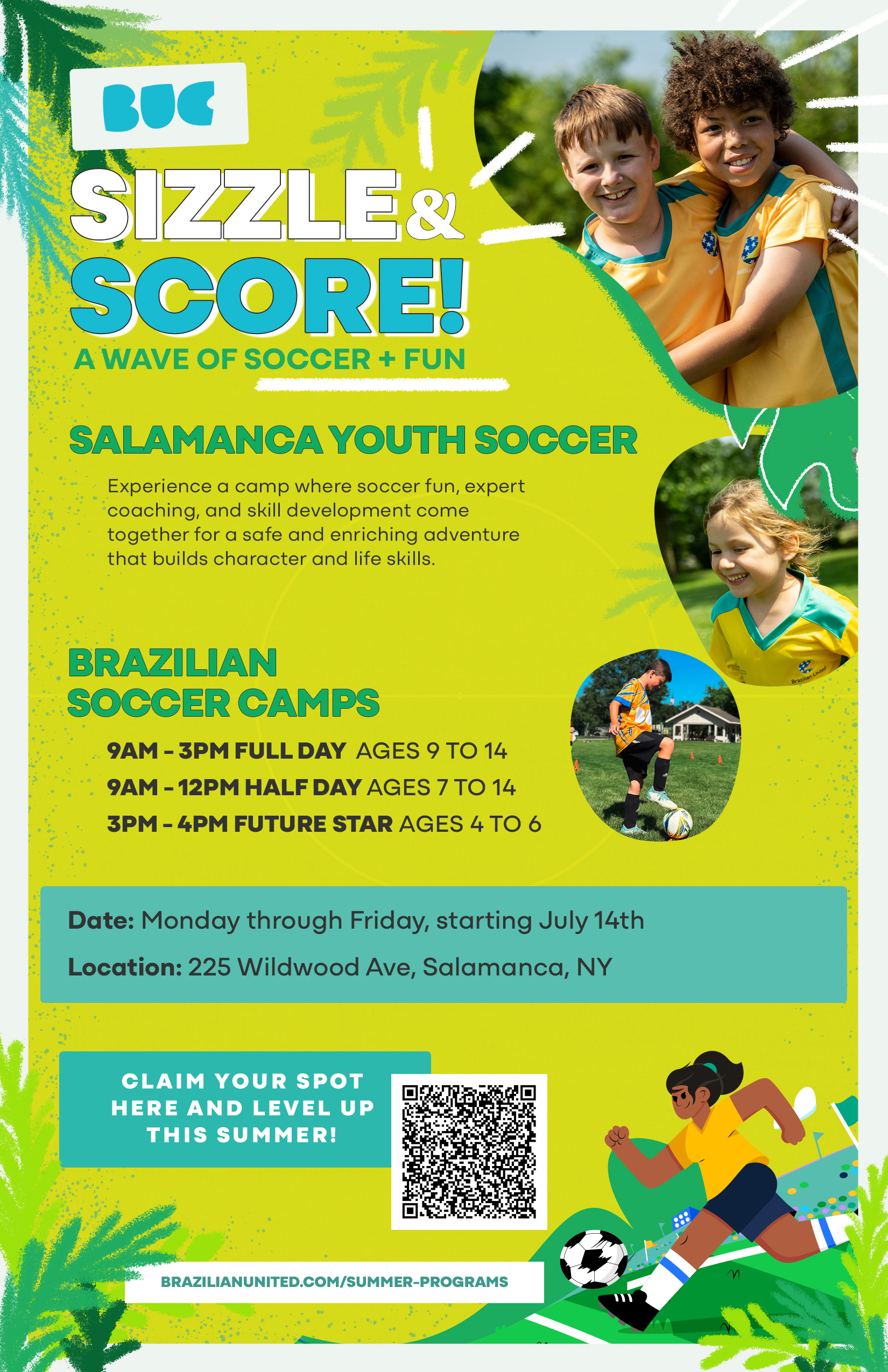 Flyer for Brazilian Soccer Camps in Salamanca, New York for July 2025