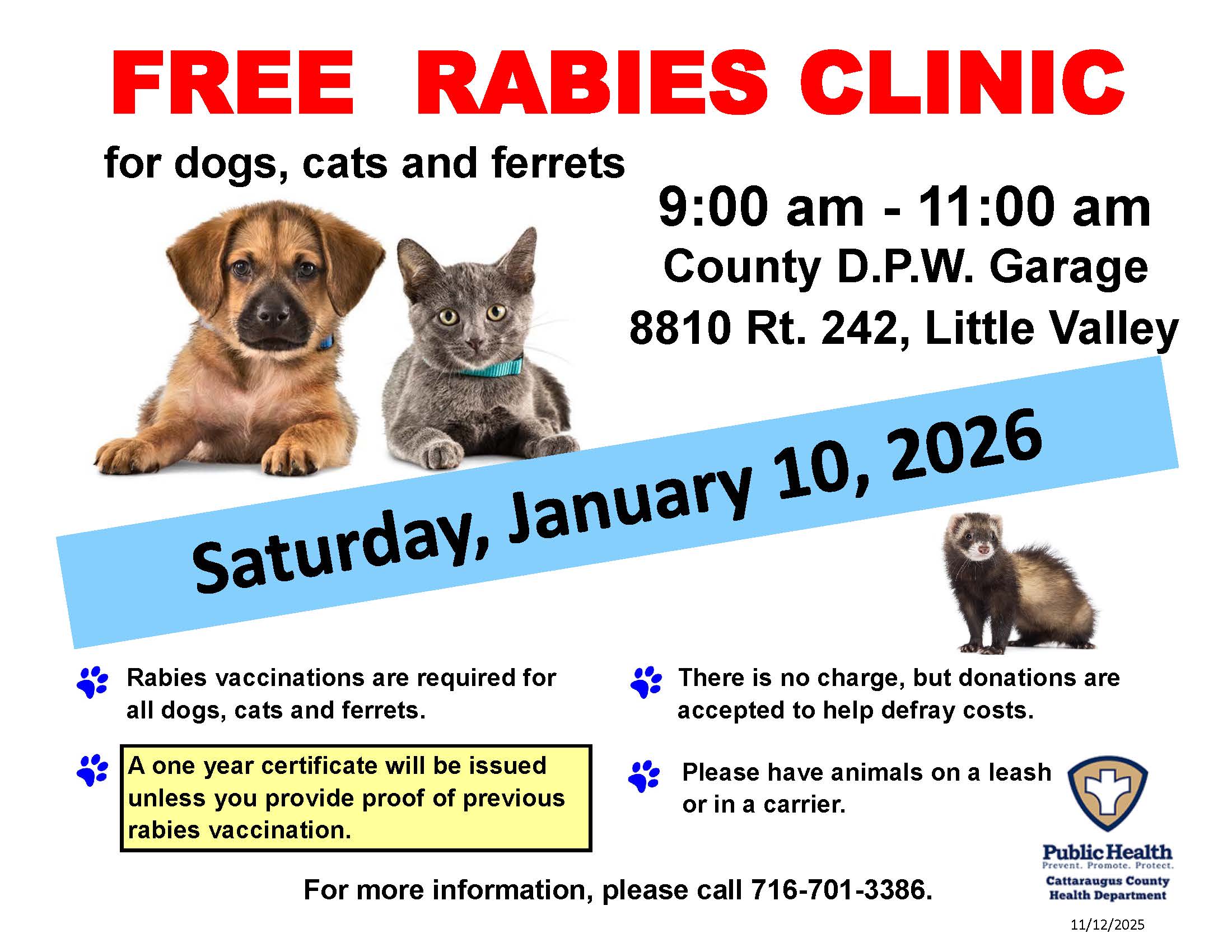 Free Rabies Clinics in January 2026