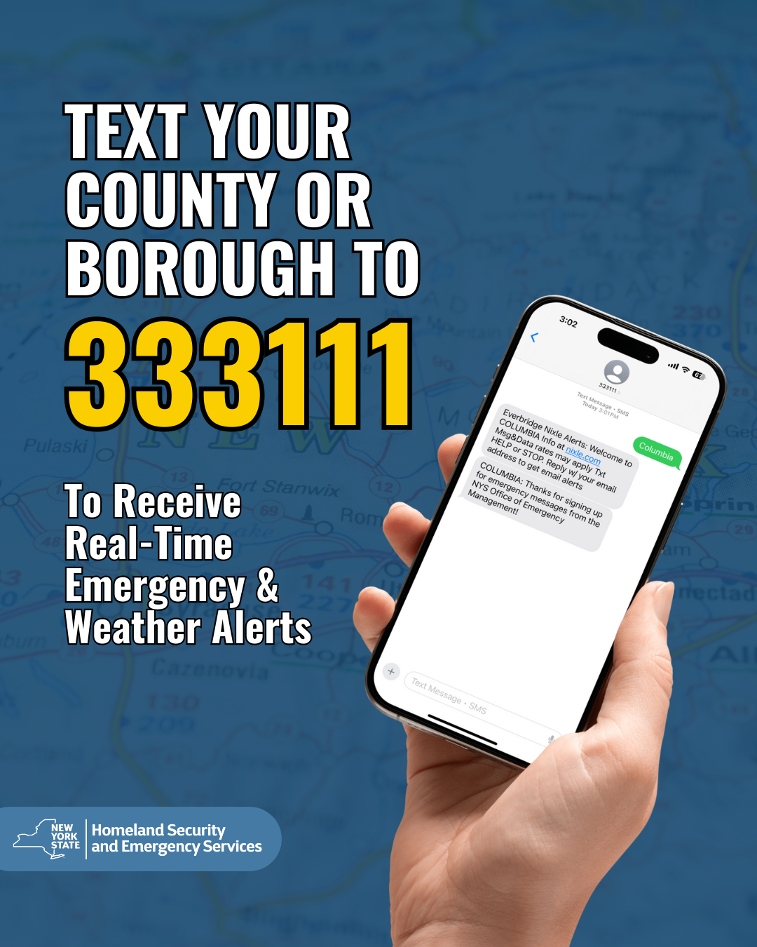 Image of advertisement to sign up for 3 3 3 1 1 1 emergency alerts in New York
