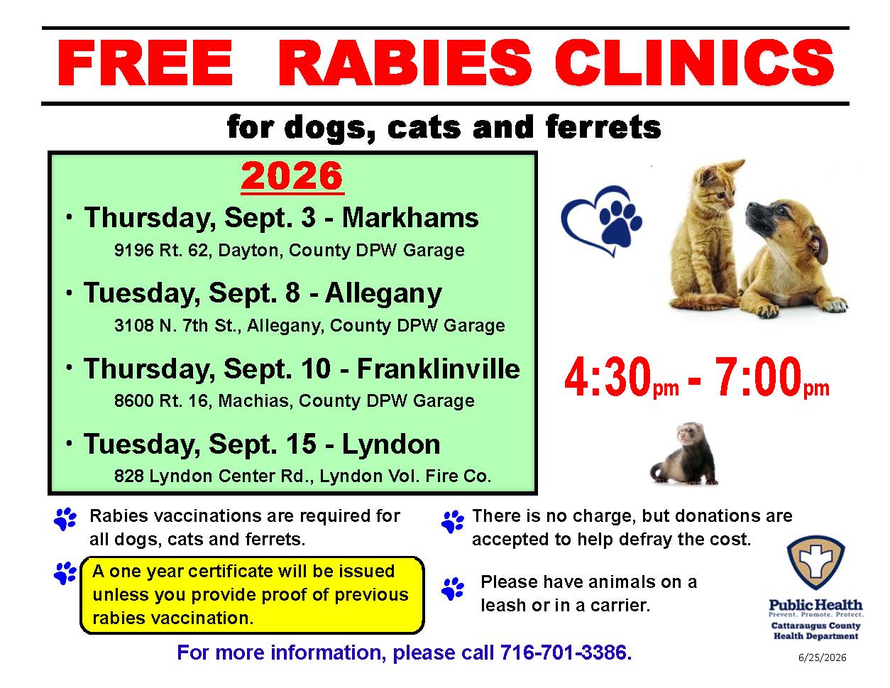 Free Rabies Clinics in September 2026