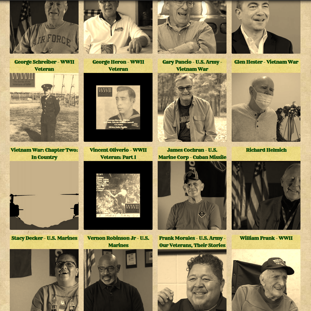 Screenshot of part of the page "Our Veterans, Their Stories" on HistoricPath.com