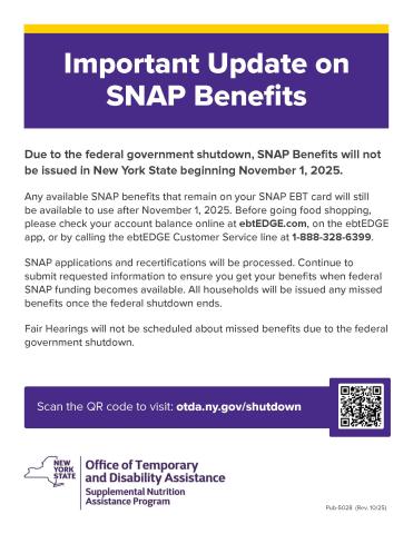 Flyer from OTDA regarding SNAP benefits