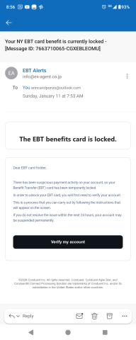 Screenshot of message being sent to those receiving benefits